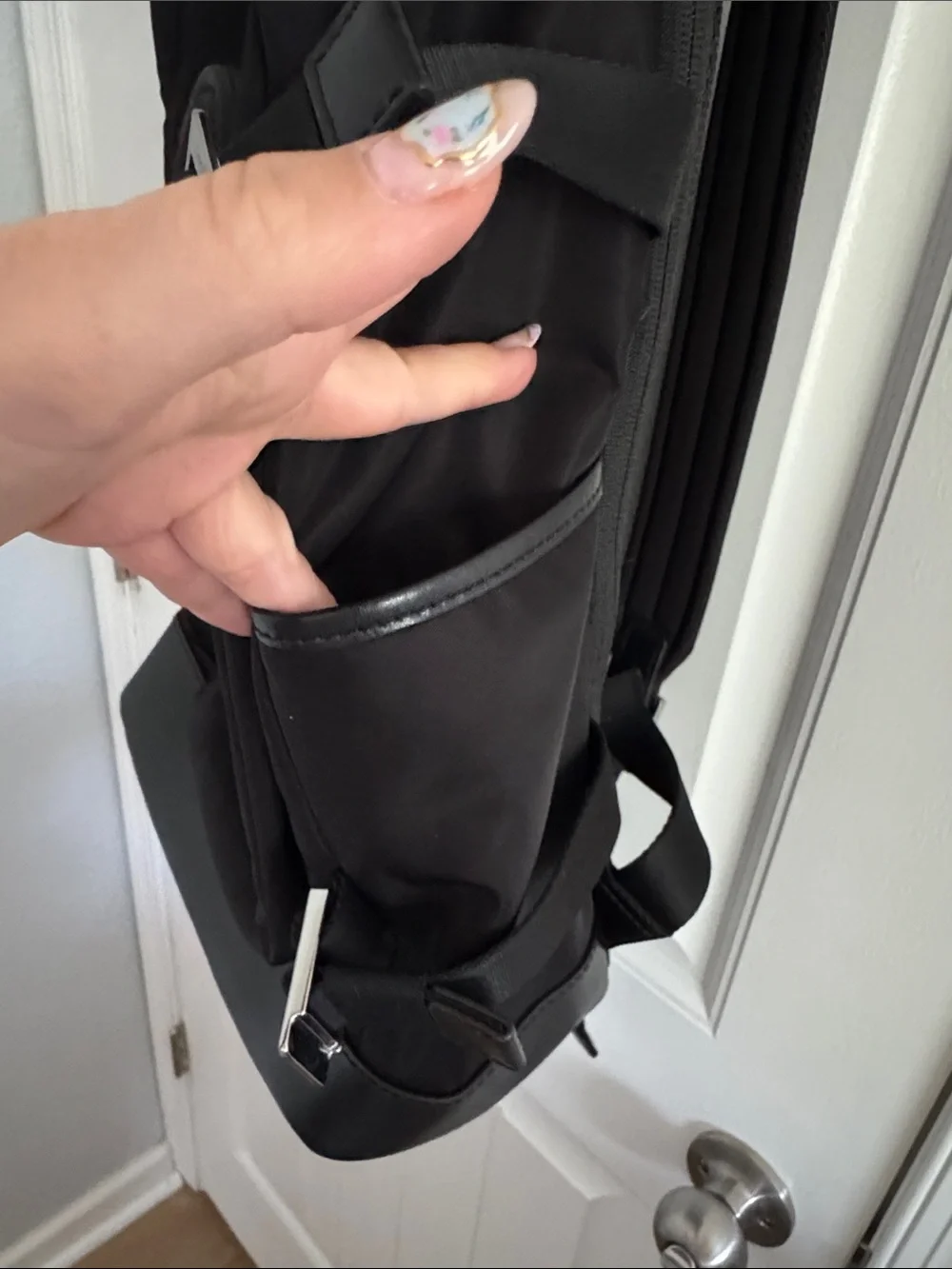 Michael Kors Black Roll-Top Nylon Backpack with Leather Trim